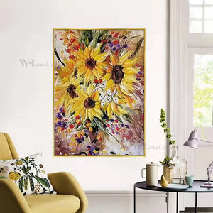 Handmade Sunflower Oil Painting Floral Famous Painting Copy Wall Art Canvas Decorative Mural for Living Room Bedroom Restaurant