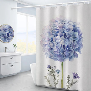 Purple Hydrangea Flower White Shower Curtain Landscape 3D Green Plant Waterproof Polyester Bathroom Curtains Bath Screen Decor