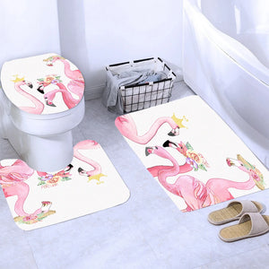 Rosa Flamingo-Druck-Duschvorhang, dekorativer Badewannen-Vorhang, nordisches WC-Trennwand-Badematten-Set, Badezimmer-Zubehör
