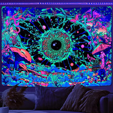 Загрузите изображение в программу просмотра галереи, Черный свет Мандала гобелен богемный декор комнаты в стиле хиппи эстетический УФ-реактивный гобелен для йоги, медитации настенный гобелен для спальни