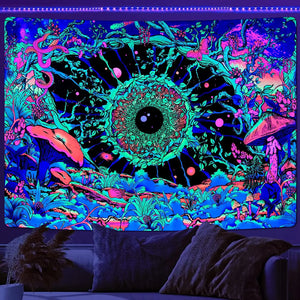 Blacklight Mandala Tapestry Bohemian Hippie Room Decor Estetico UV Reattivo Yoga Meditazione Arazzo da appendere a parete per camera da letto