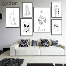 Load image into Gallery viewer, Minimalist Sexy Woman Line Draw Wall Art Poster Naked Body Art Print Black And White Canvas Painting Nordic Pictures Home Decor