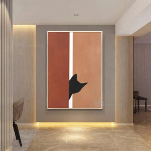 Modern Minimalist Bedroom Living Room Decoration Oil Painting Hand Painted Black Cat Animal Art Picture Sofa Wall Canvas Poster