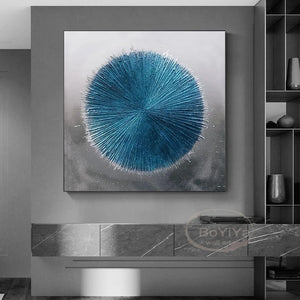 Modern decor Blue Wall Art Poster Pure Hand-Painted Canvas Oil Painting hallway hanging Poster light luxury living room mural