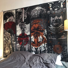 Laden Sie das Bild in den Galerie-Viewer, Wandteppich im japanischen Stil, Samurai-Schwert, Geisha-Tiger, groß, The Great Wave Moon, Kunst-Wanddekoration, Stoff-Teppich-Hintergrund