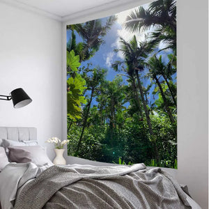 Tapiz de hojas de plantas tropicales, colgante de pared de palmera de la selva, decoración de pared de habitación psicodélica Bohemia, arte de paisaje natural, decoración del hogar