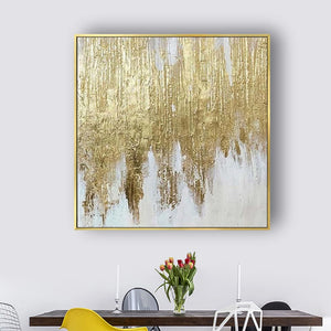 Imagen de arte de pared dorada moderna hecha a mano, pintura al óleo de oro pintado a mano, decoración del hogar, murales colgantes para sala de estar de alta calidad, 100%