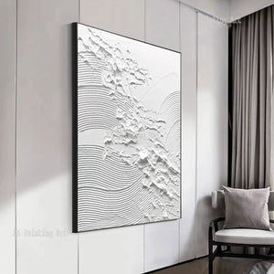 Peinture murale moderne, Art lourd texturé épais 3D abstrait, peinture acrylique blanche, toile, tableau d'art peint à la main