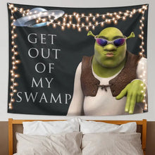 Cargar imagen en el visor de la galería, Tapiz divertido Get Out of My Swamp Meme, tapices Shrek para colgar en la pared, para dormitorio, universidad, decoración del hogar