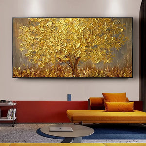 High-quality hand-painted Abstract Golden Tree Wall Art Canvas Painting Modern oil Paintings Decor wall Pictures for Living Room