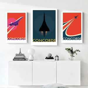 Póster de avión Concorde Retro Vintage, pintura en lienzo impreso, Imágenes artísticas de pared voladoras para sala de estar, decoración del hogar, Cuadros