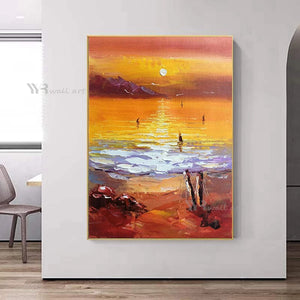 Oil Painting Handmade On Canvas Abstract Nature Scenery Sea Sunrise Wall Decoration Poster Art Picture Living Room Hotel Mural