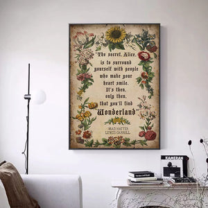 Inspirierendes Zitat Alice im Wunderland Poster Drucke Leinwand Malerei Cartoon Retro Wandkunst für Wohnzimmer Heimdekoration