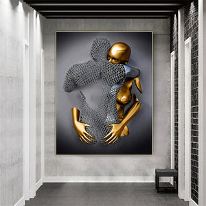 3PCS Schwarz und Gold Statue Poster Liebe Herz Figur Leinwand Malerei Wand Kunstdrucke Bilder für Wohnzimmer Moderne wohnkultur