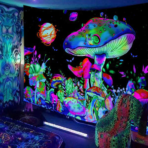 Tapiz de elefante con Mandala fluorescente reactivo UV, Hippie, psicodélico, calavera, cielo estrellado, tela para colgar en la pared, decoración Bohemia para la habitación del hogar