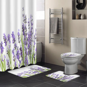 Juegos de cortinas de ducha de lavanda púrpura, alfombras antideslizantes, tapa de inodoro y alfombrilla de baño, cortinas de baño impermeables