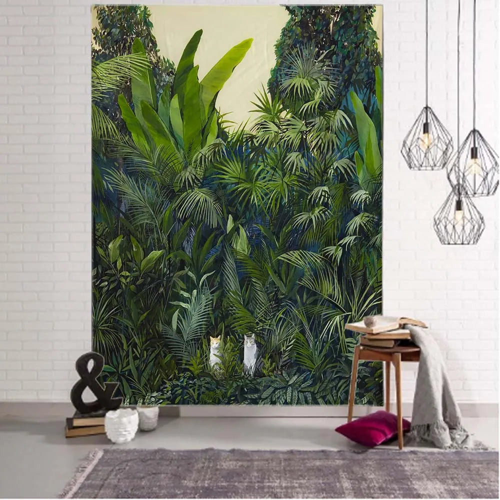 Tropical Plants Leaves Tapestry Jungle Palm Tree Wall Hanging Boho Psychedelic Room Wall Decor Nature Landscape Art Home Decor