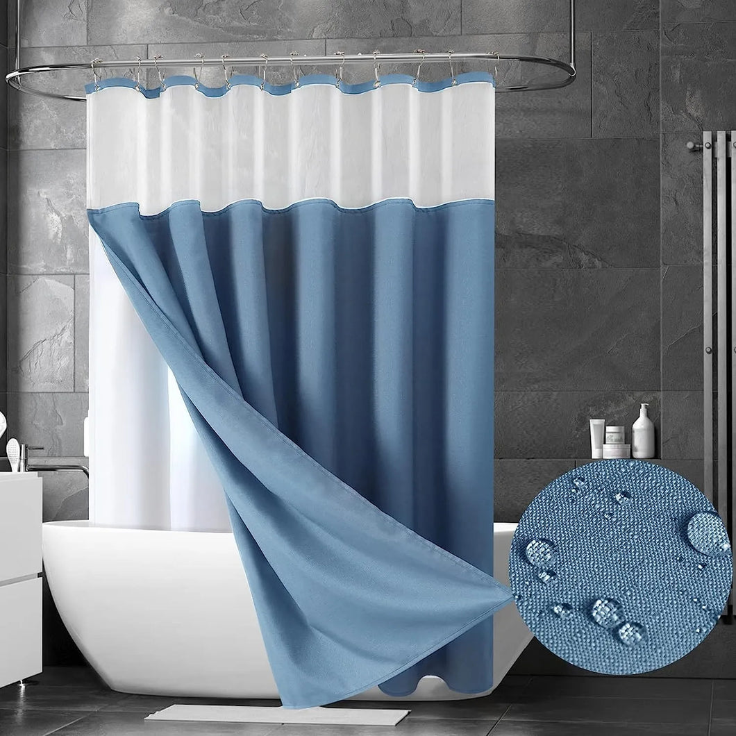 Tenda da doccia a doppio strato Fodera per tenda da bagno in lino impermeabile per vasca da bagno Copertura da bagno con ganci in metallo argentato