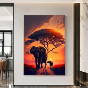 Elefante astratto Tramonto Animale Art Poster e stampa su tela Pittura Africa Wild Life Immagine da parete per soggiorno Decorazioni per la casa