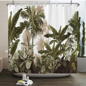 Rideaux de bain à fleurs, oiseaux et plantes européens, rideau de douche imperméable, impression 3D, décoration de salle de bain avec crochet, écran de bain