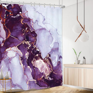 Lila Kristall-Marmor-Abstrakter Duschvorhang für Badezimmer, türkisblaugrüne Mineralgesteinsstruktur, moderne Duschvorhang-Sets