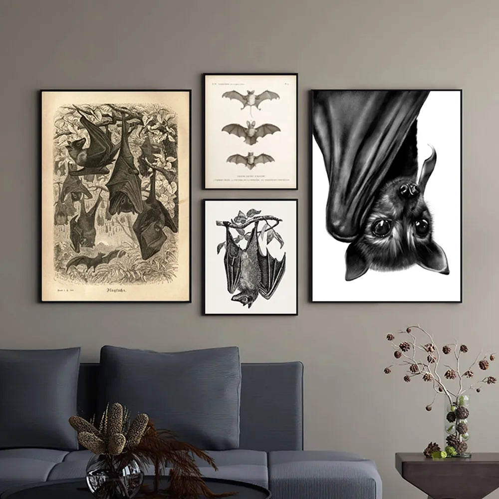 Impresión de murciélago Vintage, cuadro sobre lienzo para pared de Halloween, póster de Animal de murciélago antiguo, imagen de pared para decoración del hogar y sala de estar