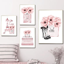 Carica l&#39;immagine nel visualizzatore della Galleria, Torre di Parigi Profumo Rossetto Borsa Libro Moda Arte Tela Pittura Nordic Poster e Stampe Immagini murali Soggiorno Decor