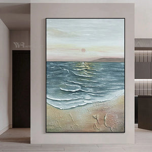 3D Texture Canvas Art Mural Abstract Seascape Handmade Oil Painting Wall Decoration Poster Living Room Bedroom Restaurant Hotel