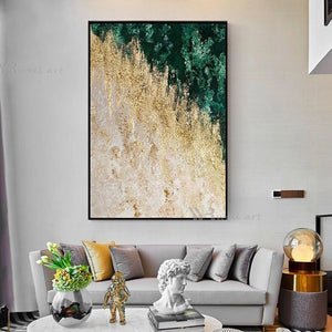 Wall Decoration Oil Painting Handmade Canvas Mural Abstract Yellow Green Art Poster Living Room Bedroom Restaurant Hotel Picture