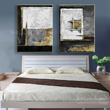 Load image into Gallery viewer, 2 pieces Modern Abstract Gold Picture On The Wall Handmde Black Texture Oil Painting On Canvas Hanging Picture For Living Room
