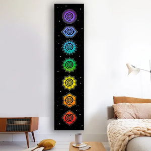 Regenbogen-Chakren-Wandteppich, Buddhismus, Yoga, kosmische Energiezentren, Meditation, Wandteppiche, schwarz, Wandbehang, Schlafzimmer, Heimdekoration