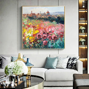 Sunset Scenery Bouquet Nordic Abstract Pure Handmade Oil Painting Home Decoration For Bedroom Dining Room Living Room Sofa Mural