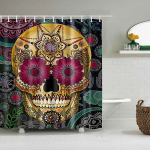 Cortina de ducha de dibujos animados, diseño de Calavera, cortina de baño personalizada, impermeable, tela de poliéster ecológica, cortinas de ducha de varios tamaños