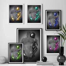 Load image into Gallery viewer, Metal Figure Statue Art Canvas Painting Posters and Prints Modern Lovers Sculpture Wall Pictures for Living Room Home Decoration