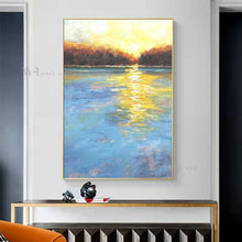 Carica l&#39;immagine nel visualizzatore della Galleria, New Wall Decor Poster Hand Painted Sunrise Abstract Art Oil Painting Living Room Bedroom Porch Hotel Custom Large Canvas Picture