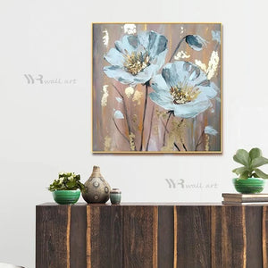 Gold Foil Flower Handmade Oil Painting Home Aesthetic Decoration Poster Abstract Wall Art Canvas Living Room Bedroom Restaurant