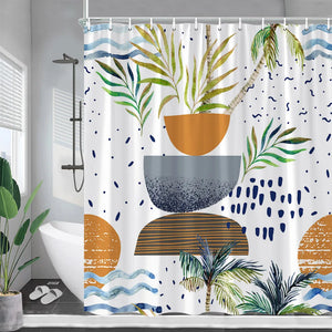 Rideaux de douche plantes tropicales, feuille de palmier, fleurs roses, colibris, feuilles vertes, rideau de bain en tissu, décor de salle de bain avec crochets