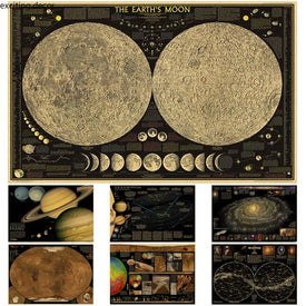 Il sistema solare Poster Retro Carta Kraft Stampe Poster Vintage Home Room Coffee Bar Decor Immagine estetica Pittura murale