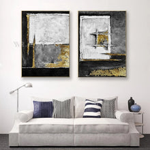 Load image into Gallery viewer, 2 pieces Modern Abstract Gold Picture On The Wall Handmde Black Texture Oil Painting On Canvas Hanging Picture For Living Room