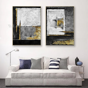 2 pieces Modern Abstract Gold Picture On The Wall Handmde Black Texture Oil Painting On Canvas Hanging Picture For Living Room