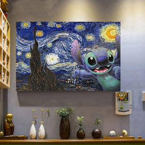 Póster de Van Gogh de noche estrellada de Disney, pintura en lienzo, arte de pared de dibujos animados, impresiones de imágenes para decoración para sala de estar, decoración del hogar