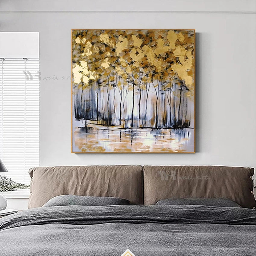 Hand Painted Abstract Trees Oil Painting On Canvas Modern Wall Art Hanging Picture Nordic Home Hotel Restaurant Aesthetics Mural