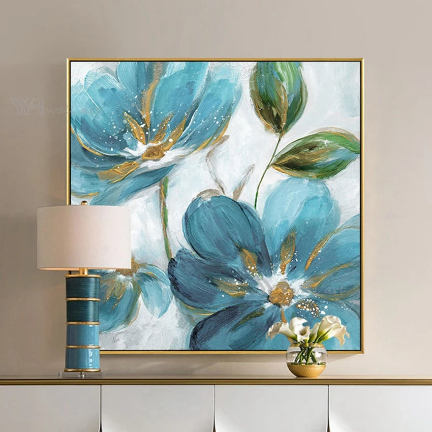 Blue Texture Abstract Floral Acrylic Decor Mural Modern Handmade Wall Art Canvas Oil Painting For Living Room Bedroom Restaurant