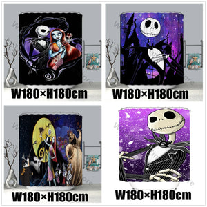 Happy Halloween Zombie Couple Wizard Cute Cartoon 4 Pcs Set Shower Curtain Bathroom Fabric Waterproof Bath Curtain With 12 Hook