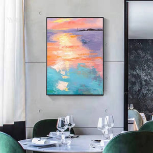 Sea Sunrise Abstract Art Oil Painting Wall Decor Canvas Poster 100% Handmade Image Modern Living Room Porch Hotel Custom Mural