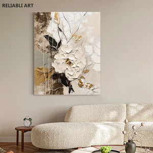 Abstract White Flower Oil Painting On Canvas Print, Wall Art Picture ,Paintings ,Modern Home Living Room Decor Cuadros