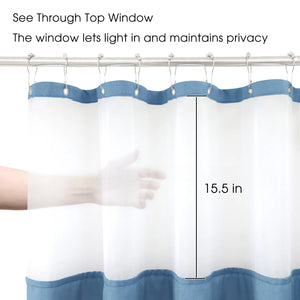 Double Layer Shower Curtain Waterproof Linen Bath Curtain Liner for Bathroom Bathtub Bathing Cover with Silver Metal Hooks