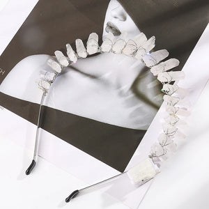 Fascia per capelli Drusy artigianale in cristallo bianco naturale al quarzo con luci a LED Accessorio per capelli pettine tiara sposa cosplay natalizio
