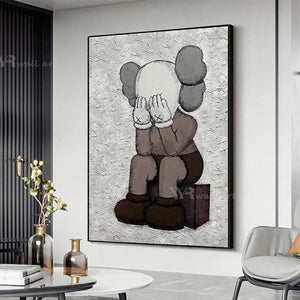 Modern Gray Cartoon Animal Picture For Children's Room Hand Painted Texture Oil Painting On Canvas Wall Poster Picture For Home