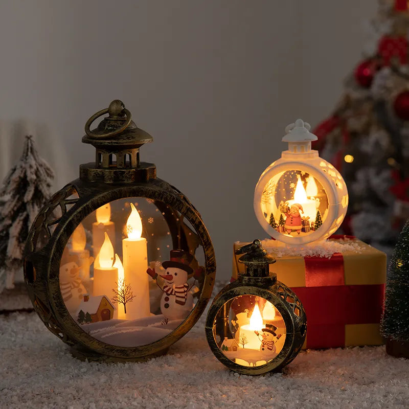 Weihnachten LED Licht Ornamente Santa Schneemann Tragbare Wind Laterne Weihnachten Baum Anhänger Neue Jahr 2024 Hause Dekoration Navidad
